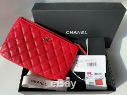 20c Chanel Red Caviar Leather Gold Hw Snap O-coin CC Credit Card O-case Wallet