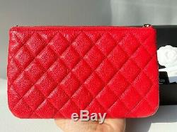 20c Chanel Red Caviar Leather Gold Hw Snap O-coin CC Credit Card O-case Wallet