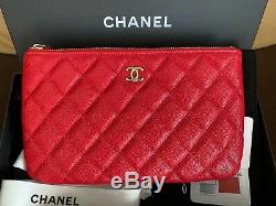 20c Chanel Red Caviar Leather Gold Hw Snap O-coin CC Credit Card O-case Wallet