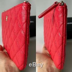 20c Chanel Red Caviar Leather Gold Hw Snap O-coin CC Credit Card O-case Wallet