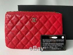 20c Chanel Red Caviar Leather Gold Hw Snap O-coin CC Credit Card O-case Wallet