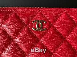 20c Chanel Red Caviar Leather Gold Hw Snap O-coin CC Credit Card O-case Wallet