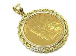 21k Yellow Gold 10 Dollars US Coin 14k White Gold Rope Bezel Pendant 1.65 20.4g