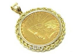 21k Yellow Gold 10 Dollars US Coin 14k White Gold Rope Bezel Pendant 1.65 20.4g