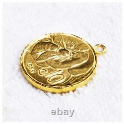 24K solid gold Italy Honey Bee on flower coin pendant by estherleejewel 99.9%