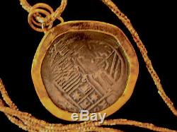 24 Karat Yg & Antique Coin Pendant In 18k Twisted Wheat Chain Necklace