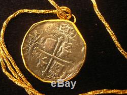 24 Karat Yg & Antique Coin Pendant In 18k Twisted Wheat Chain Necklace