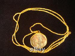 24 Karat Yg & Antique Coin Pendant In 18k Twisted Wheat Chain Necklace