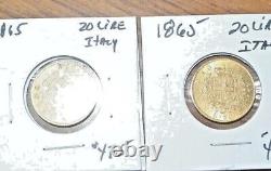 2-1865 1-1873 Italian GOLD 20-LIRE Coin. 1867AGW XF/AU