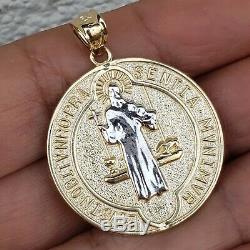 2 side Big 14k Gold saint Benedict benito coin medallion Cross Pendant 1.5