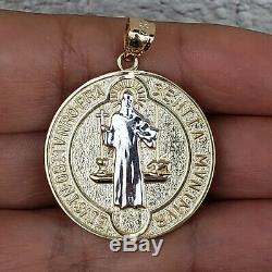 2 side Big 14k Gold saint Benedict benito coin medallion Cross Pendant 1.5