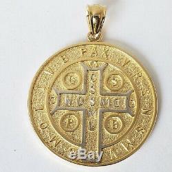 2 side Big 14k Gold saint Benedict benito coin medallion Cross Pendant 1.5