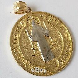 2 side Big 14k Gold saint Benedict benito coin medallion Cross Pendant 1.5