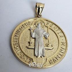 2 side Big 14k Gold saint Benedict benito coin medallion Cross Pendant 1.5