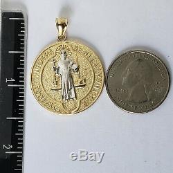 2 side Big 14k Gold saint Benedict benito coin medallion Cross Pendant 1.5