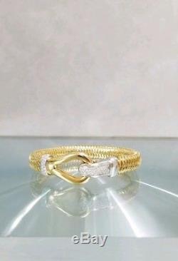 $4900 Roberto Coin 10mm 18k Gold Diamond Primavera Stretch Flexible Bracelet M