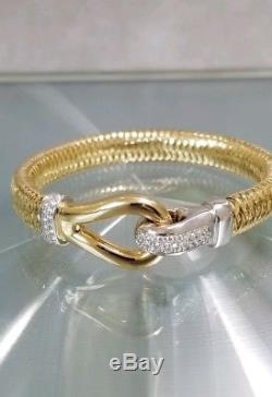 $4900 Roberto Coin Buckle 10mm 18k Gold Diamond Stretch Flexible Bracelet Mint
