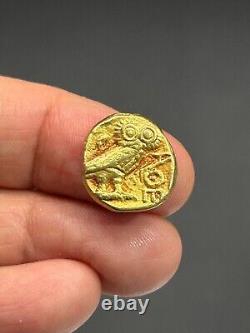 (6.75g)Authentic Greek Athena and Owl 19k Solid gold Coin Very Rare! #P93