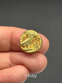 (6.75g)Authentic Greek Athena and Owl 19k Solid gold Coin Very Rare! #P93