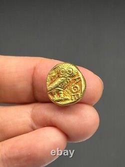 (6.75g)Authentic Greek Athena and Owl 19k Solid gold Coin Very Rare! #P93