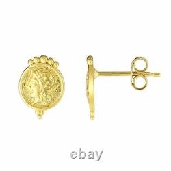 7/16 Roman Coin Stud Earrings Real 14K Yellow Gold 1.2gr