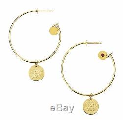 $820 Roberto Coin 18k Yellow Gold Metallic I Love You Dangle Hoop Earrings NWT