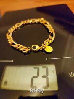 8mm YELLOW GOLD & BZ 8.5IN FIGARO ITALIAN 14K BRACELET