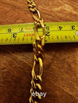 8mm YELLOW GOLD & BZ 8.5IN FIGARO ITALIAN 14K BRACELET