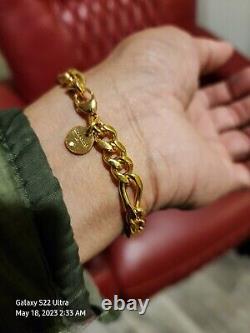 8mm YELLOW GOLD & BZ 8.5IN FIGARO ITALIAN 14K BRACELET