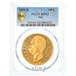 #908020 Coin, Italy, Umberto I, 100 Lire, 1882, Rome, PCGS, MS62, Gold