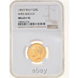 #908326 Coin, Italy, Vittorio Emanuele III, 20 Lire, 1902, Rome, NGC, MS63 + P