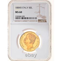 #970333 Coin, Italy, Umberto I, 50 Lire, 1884, Rome, NGC, MS60, MS(60-62), Gol