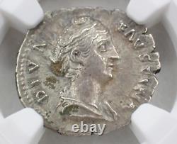 AD 138-140/1 ROMAN EMPIRE (Faustina Sr.) AR Denarius NGC AU (5/54/5) Fortuna