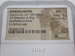AD 138-140/1 ROMAN EMPIRE (Faustina Sr.) AR Denarius NGC AU (5/54/5) Fortuna
