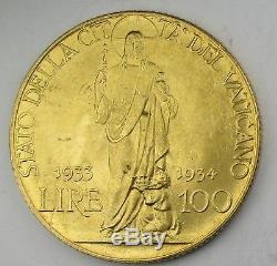 Authentic 1933 1934 Vatican City Jubilee 100 Lire. 900 Gold Coin 8.8 Grams Nice