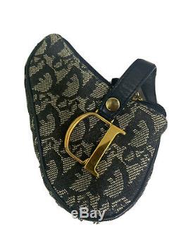 AUTHENTIC Christian Dior Bag Charm Trotter Coin purse Navy gold Canvas