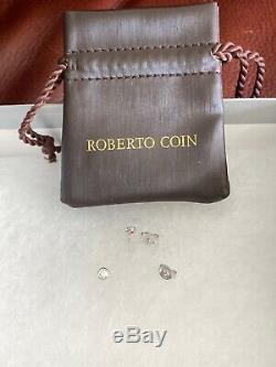 AUTHENTIC ROBERTO COIN 18K WHITE GOLD 0.2 CTW DIAMOND STUD EARRINGS-NEW In Pouch