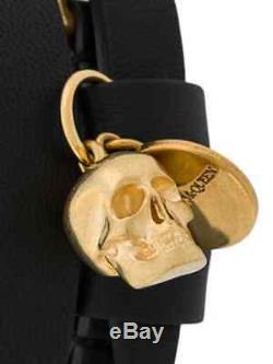 Alexander McQueen Double Wrap Leather Bracelet With Gold Skull & Coin Decal