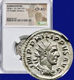 Ancient Roman Silver Coin Philip I 244-249 AD AR Double Denarius NGC Choice AU