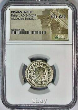 Ancient Roman Silver Coin Philip I 244-249 AD AR Double Denarius NGC Choice AU