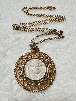 Antique 1920 C 20 CENTESIMI Nickel Italia Italy Coin Pendant Golden Necklace