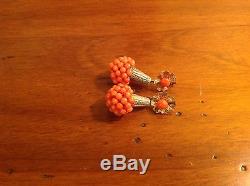 Antique Vintage Estate Gold Silver Coral Earrings Coin Parts