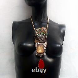 Art deco nouveau jewelry necklace pendant luxury liberty eagle flower rhinestone
