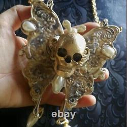 Art deco nouveau jewelry necklace pendant luxury retro butterfly moth skull luck