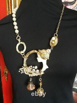 Art deco nouveau jewelry necklace pendant luxury retro liberty woman doll flower