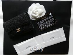 Auth Bnib Chanel Black Caviar Gold CC Logo Purse Card Holder Coin Wallet