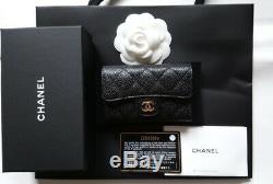 Auth Bnib Chanel Black Caviar Gold CC Logo Purse Card Holder Coin Wallet