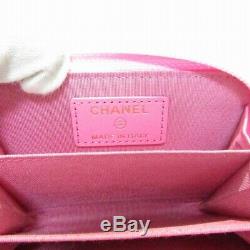 Auth CHANELBoy Chanel Coin Case Pink x Gold Hardware Mini Wallet (310834)