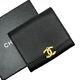 Auth CHANEL CC Logo Coin Purse Black/Gold Caviarskin Leather h26705f