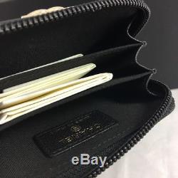 Auth CHANEL LE BOY Black Caviar Coin Card Case O-Case Zip Wallet Gold Hardware